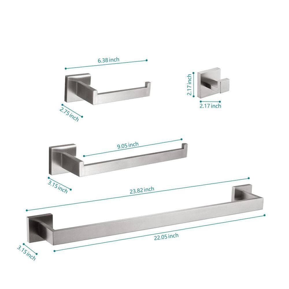 LIVACA 4-Piece Bathroom Hardware Set with Towel Bar, Paper Holder and Hooks in Brushed Nickel Finish, Durable Stainless Steel (2)
