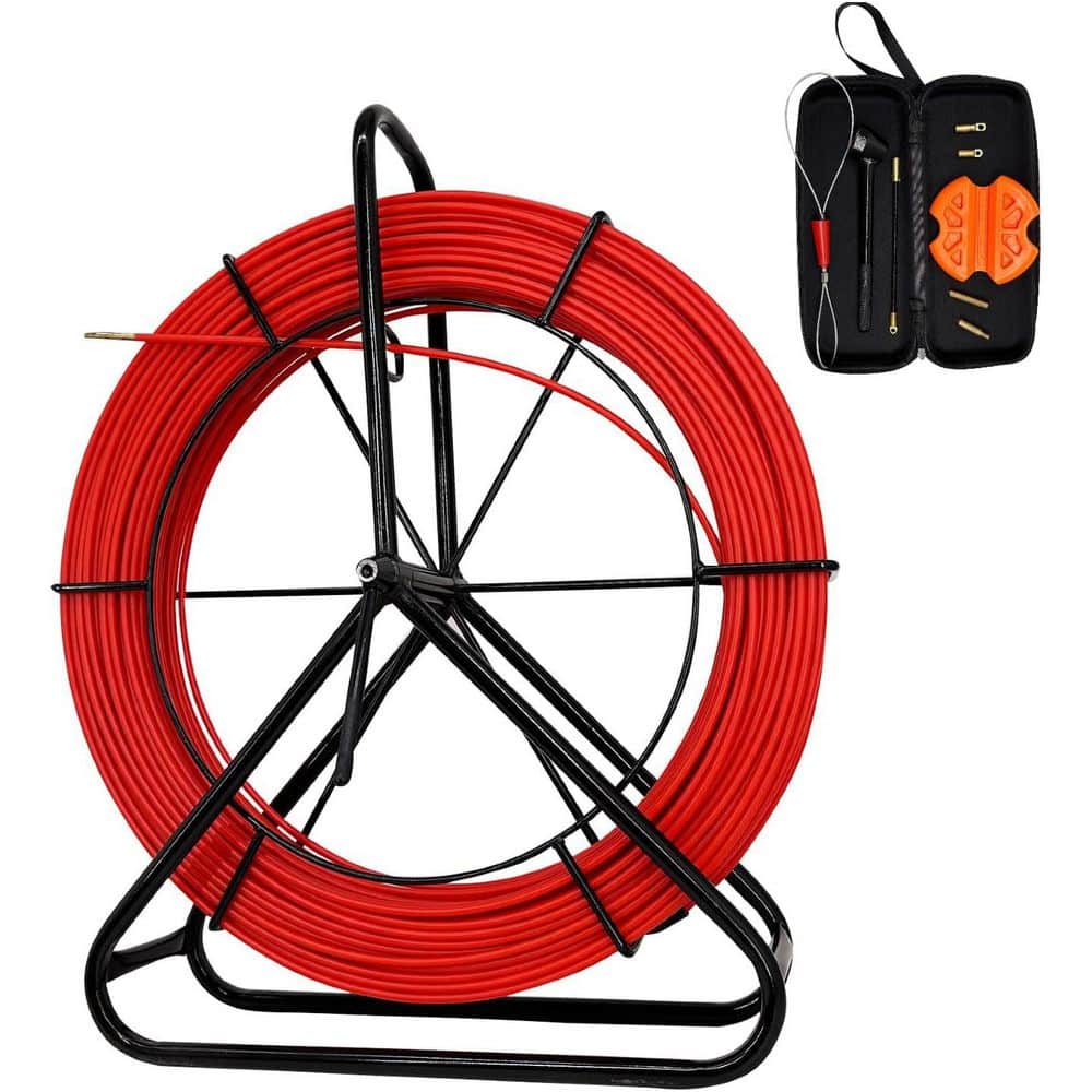 Ahfiwaso 500ft Fiberglass Duct Rodder Cable Puller Reel Stand Electrical Fish Tape with Wheels and Guide Markers (1)