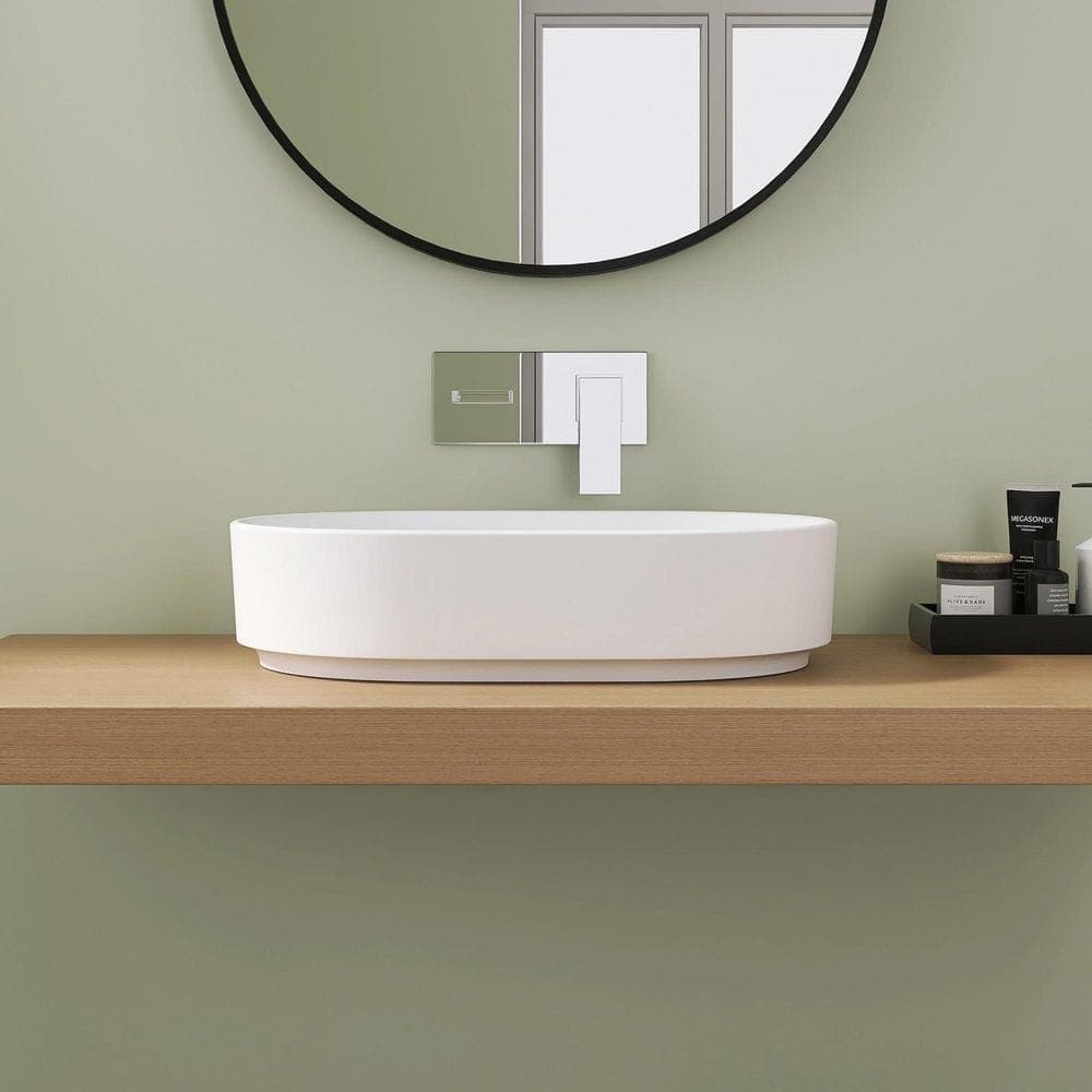 SJ STAR&JANE 23 in. x 15 in. Solid Surface Wall Mount Bathroom Vessel Sink in Matte White with Faucet Holes and Bracket (2)