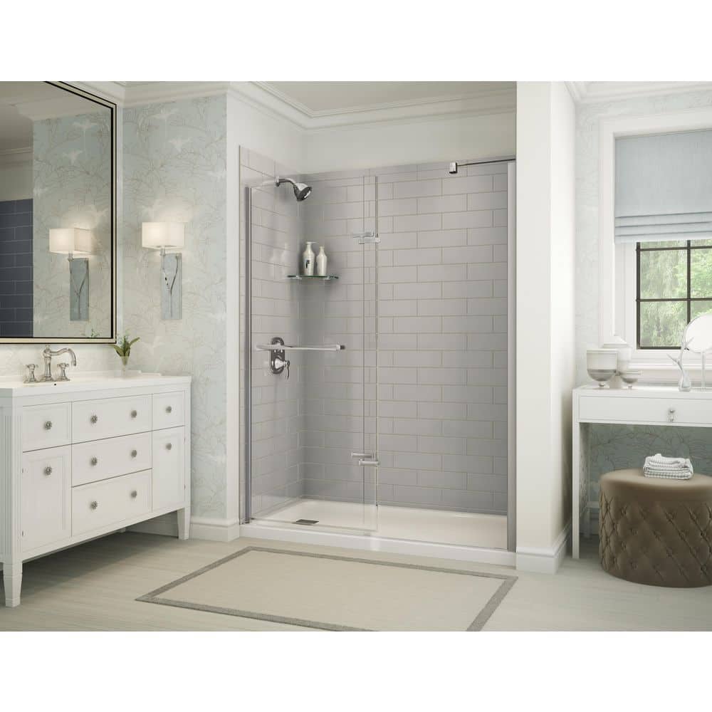 MAAX Utile 60 in. W x 32 in. D x 80 in. H Three piece Direct-to-Stud Composite Alcove Shower Wall Surrounds in Soft Grey