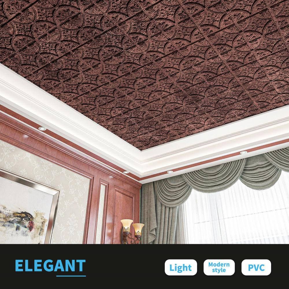Art3dwallpanels Antique Bronze 2 ft. x 2 ft. PVC Decorative Drop in/Lay in Ceiling Tile (48sq.ft./case) (2)