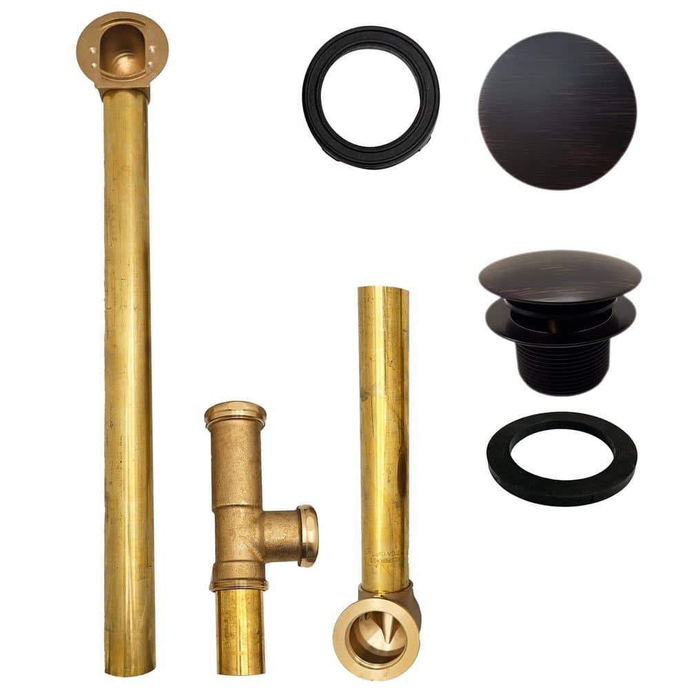 Westbrass 22 in. Brass 17 Ga Bath Waste & Overflow Assembly with Tip-Toe Drain Plug in Antique Brass (1)