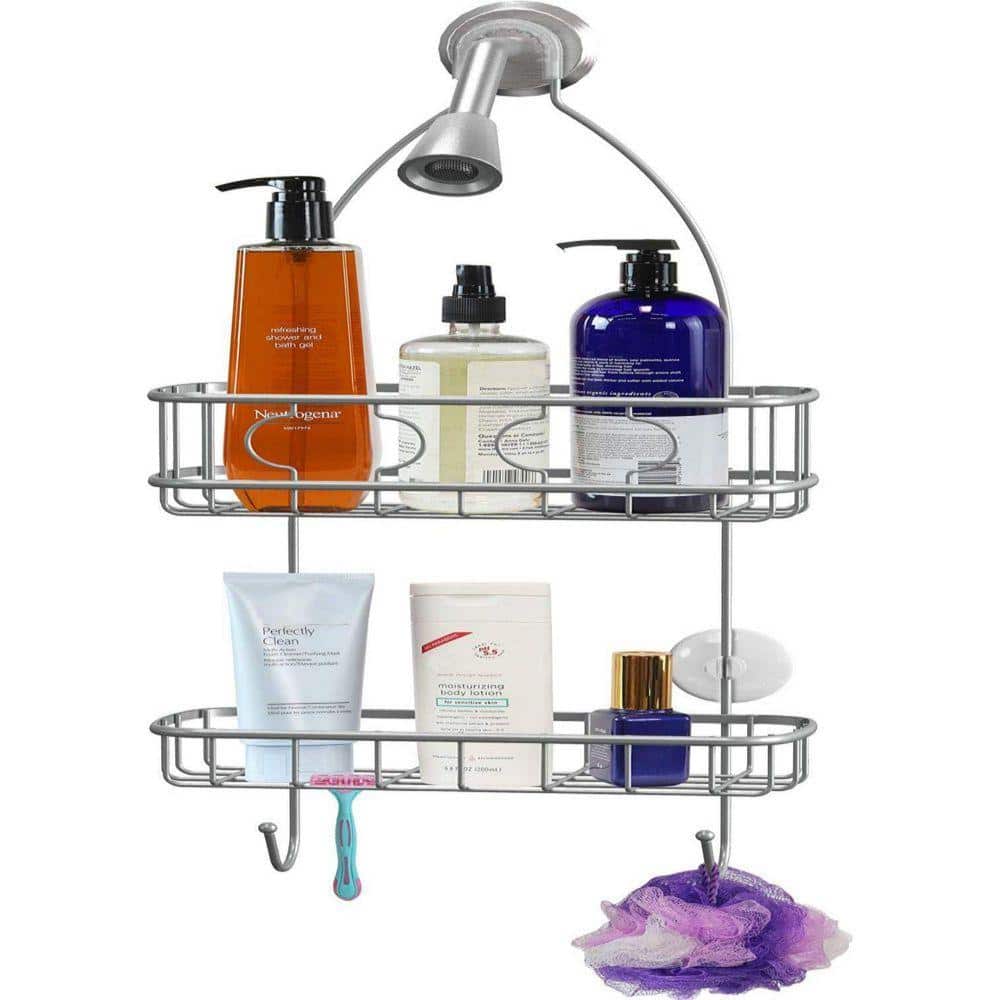 Dracelo 10.2 in. W x 4.2 in. D x 22 in. H Silver Bathroom Hanging Shower Head Caddy Organizer (3)