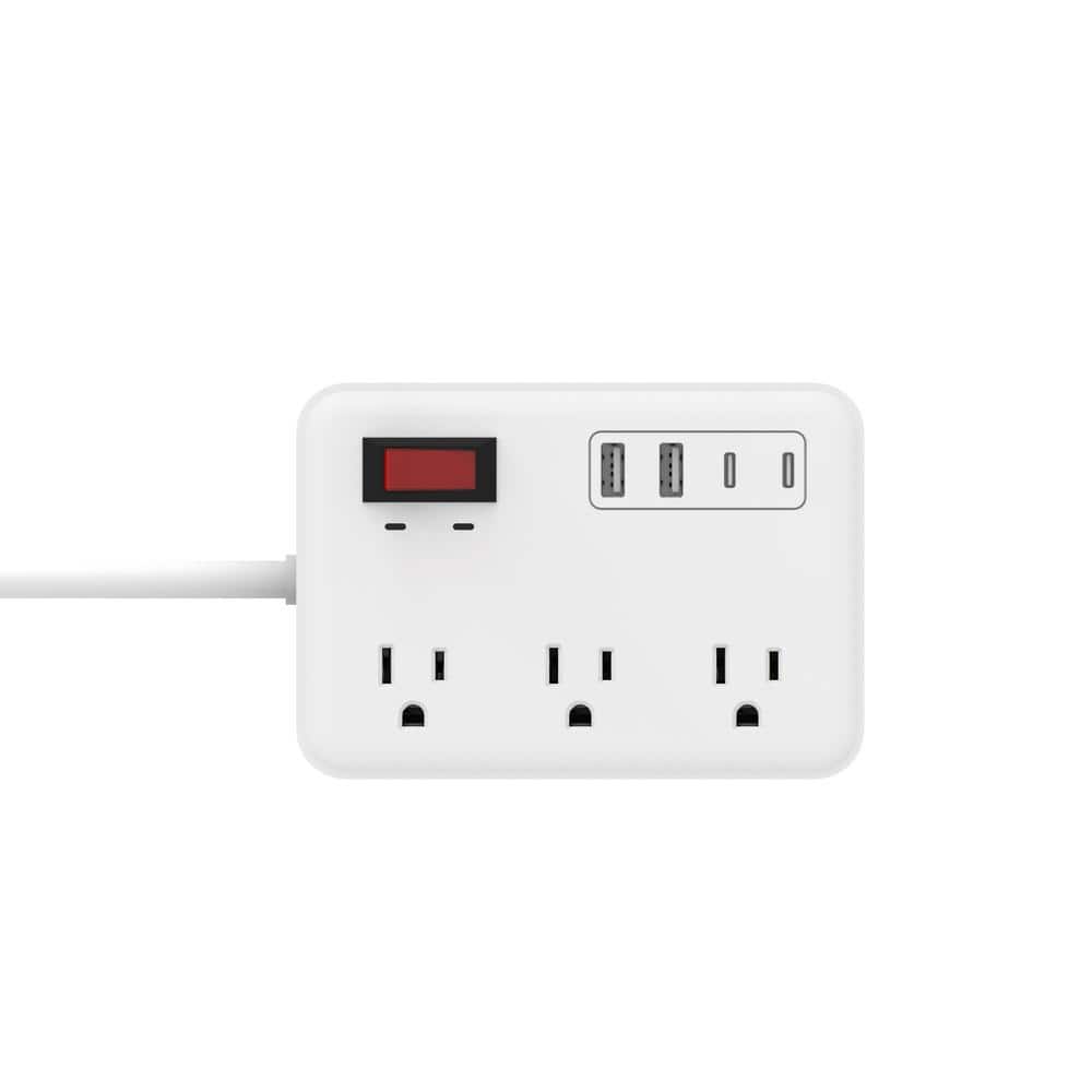 Commercial Electric 8 ft. 6-Outlet Surge Protector with 2 USB-A and 2 USB-C, White (3)