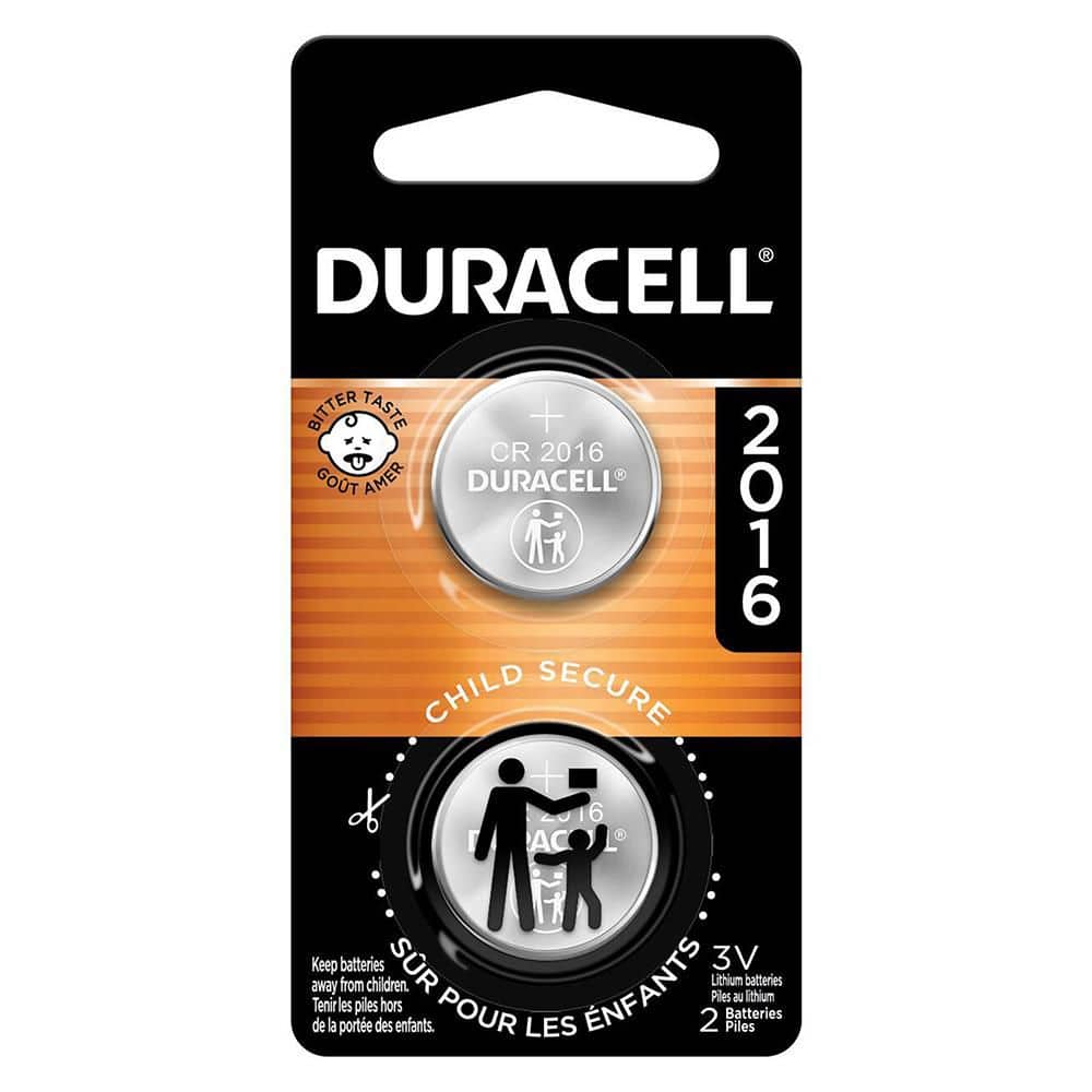 Duracell CR2016 3-Volt Lithium Coin Battery with Child Safety Features for Key Fobs (2-Pack)