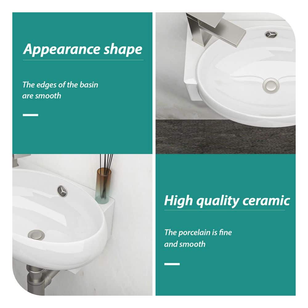 Tatahance 16.5 in. W x 5.69 in. H Wall-Mounted Rectangle Bathroom Sink in White Ceramic with Single Faucet Hole (3)