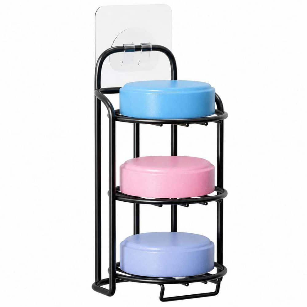 Unbranded 1-Pack Stainless Steel 3-Tier Soap Dish Caddy Self-Adhesive Freestanding Draining Holder for Bathroom (1)