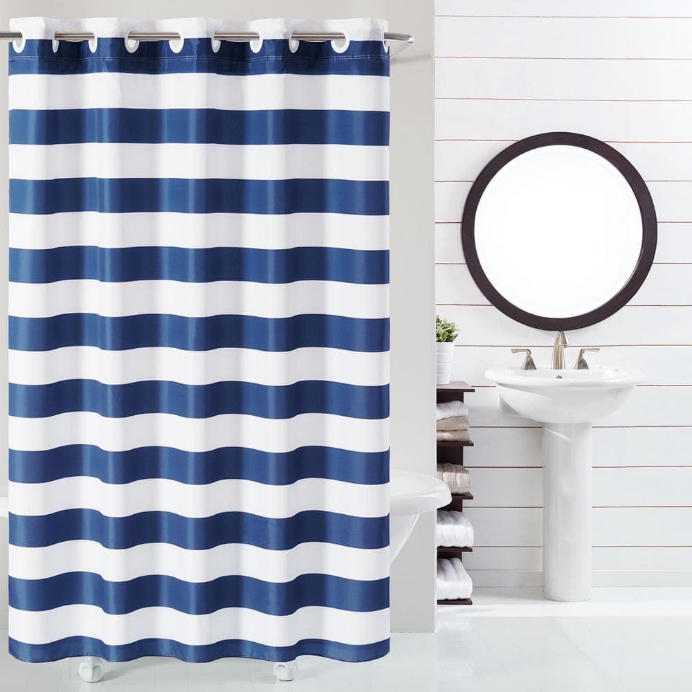 Hookless Cabana Stripe 71 in. W x 74 in. L Polyester Shower Curtain in Navy (3)