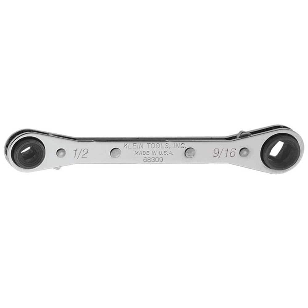 Klein Tools 3/16 in. and 1/4 in. Square x 1/2 in. and 9/16 in. Hex Ratcheting Refrigeration Wrench (1)