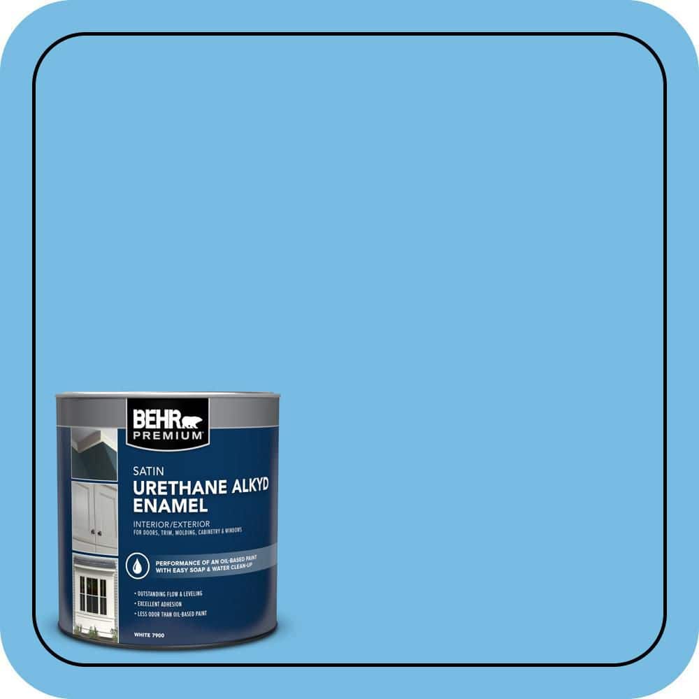 BEHR PREMIUM 1 qt. #550B-4 Costa Rica Blue Satin Enamel Urethane Alkyd Interior/Exterior Paint (1)