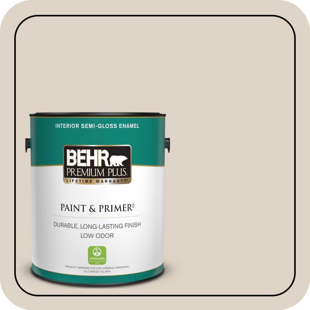 BEHR PREMIUM PLUS 1 gal. #OR-W06 Coconut Ice Semi-Gloss Enamel Low Odor Interior Paint & Primer