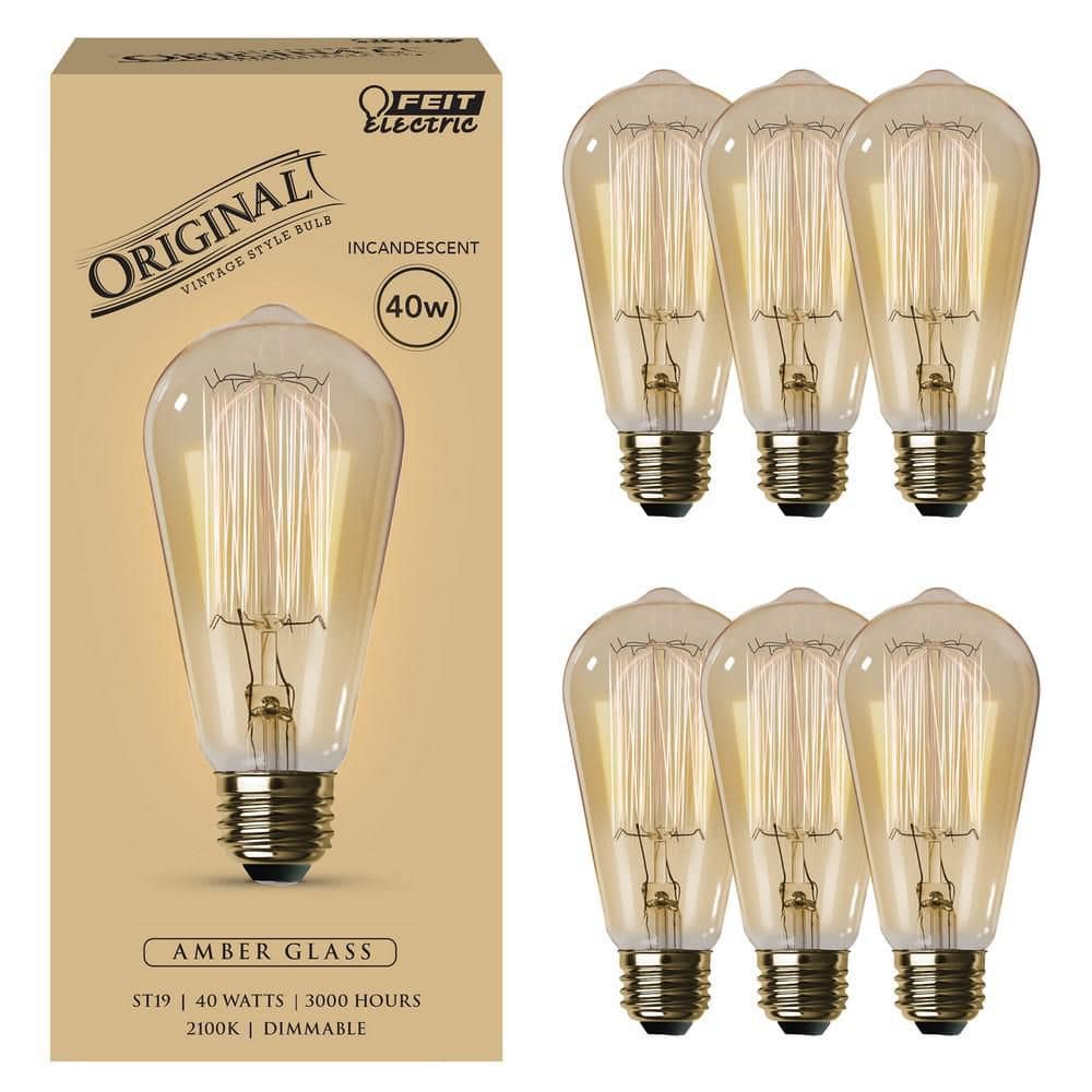 Feit Electric 40-Watt ST19 Dimmable Cage Filament Amber Glass E26 Vintage Edison Incandescent Light Bulb, Warm White (6-Pack)
