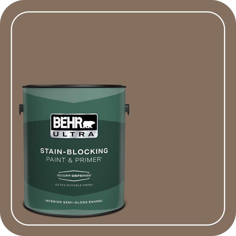 BEHR ULTRA 1 gal. #N230-6 Whiskey Barrel Extra Durable Semi-Gloss Enamel Interior Paint & Primer