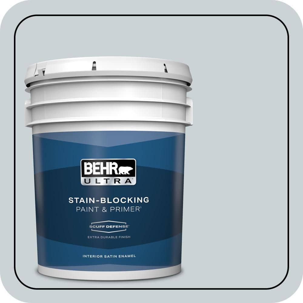 BEHR ULTRA 5 gal. #N490-1 Absolute Zero Extra Durable Satin Enamel Interior Paint & Primer