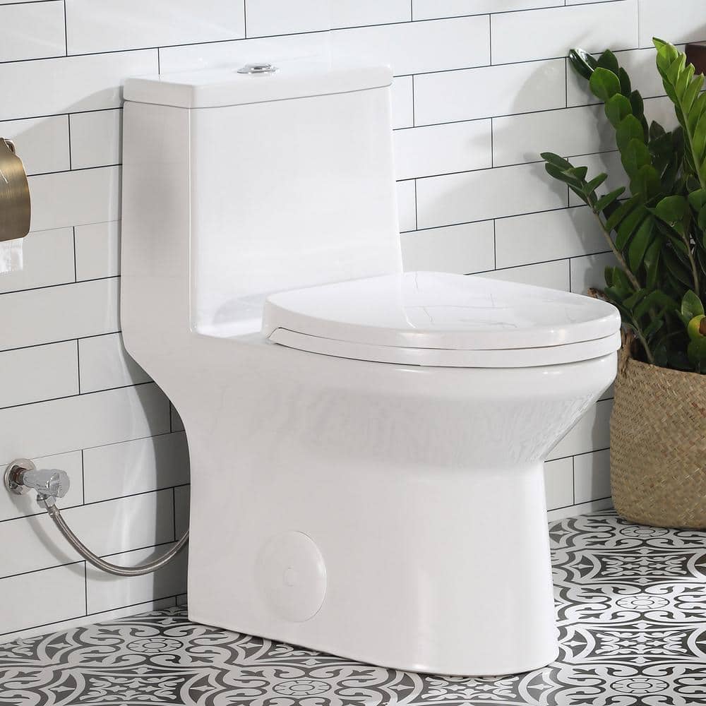 HOROW 1-piece 1.1/1.6 GPF High Efficiency Dual Flush Elongated Toilet in White, ADA Height, Soft-Close Seat Included
