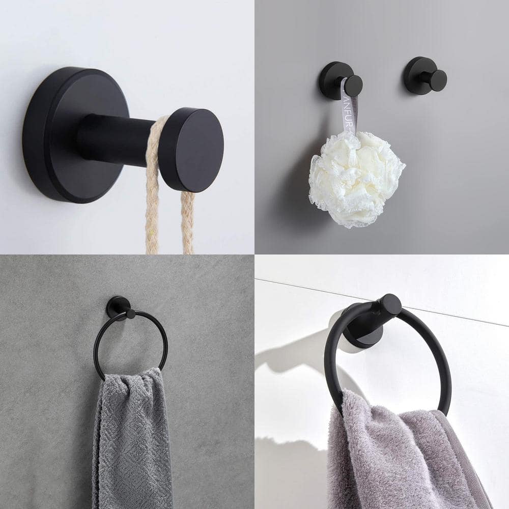 ATKING 3-Piece Bath Hardware Set Wall Mounted Towel Holder Set with Hand Towel Holder Towel/Robe Hook in Matte Black (2)