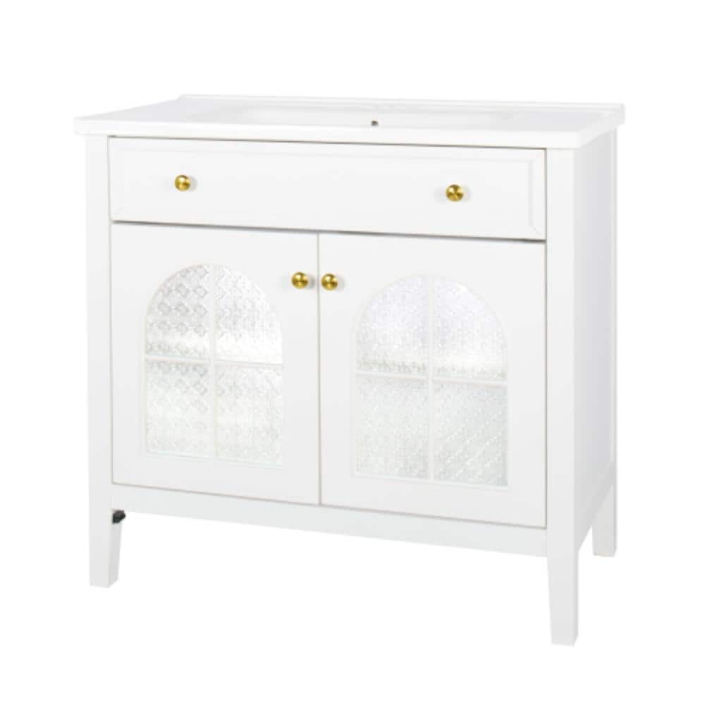Unbranded 35.6 in. W x 18.7 in. D x 35 in. H Bathroom White Linen Cabinet