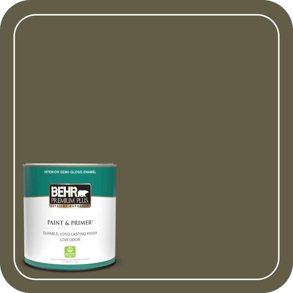 BEHR PREMIUM PLUS 1 qt. #MQ6-28 Crushed Oregano Semi-Gloss Enamel Low Odor Interior Paint & Primer
