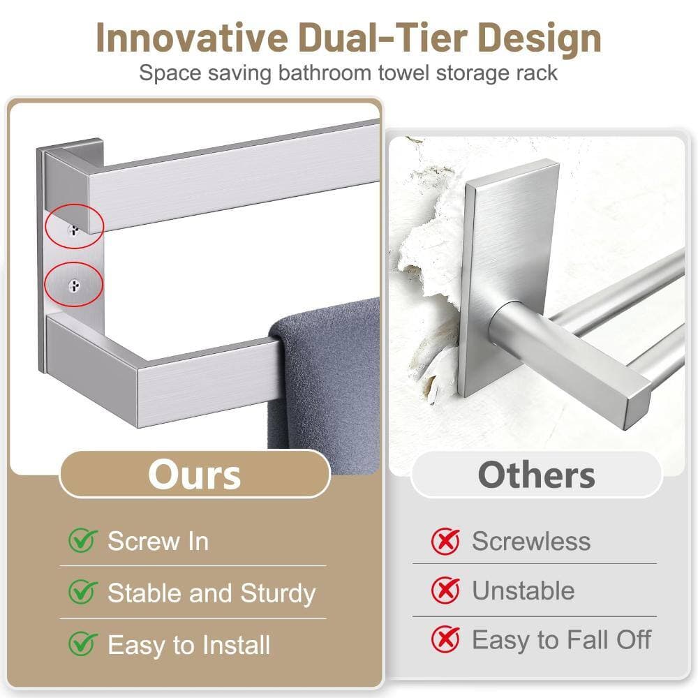 Unbranded Double Towel Bar for Bathroom, 32 Inch Stainless Steel Wall-Mounted Towel Rack in Brushed Nickel Finish (3)