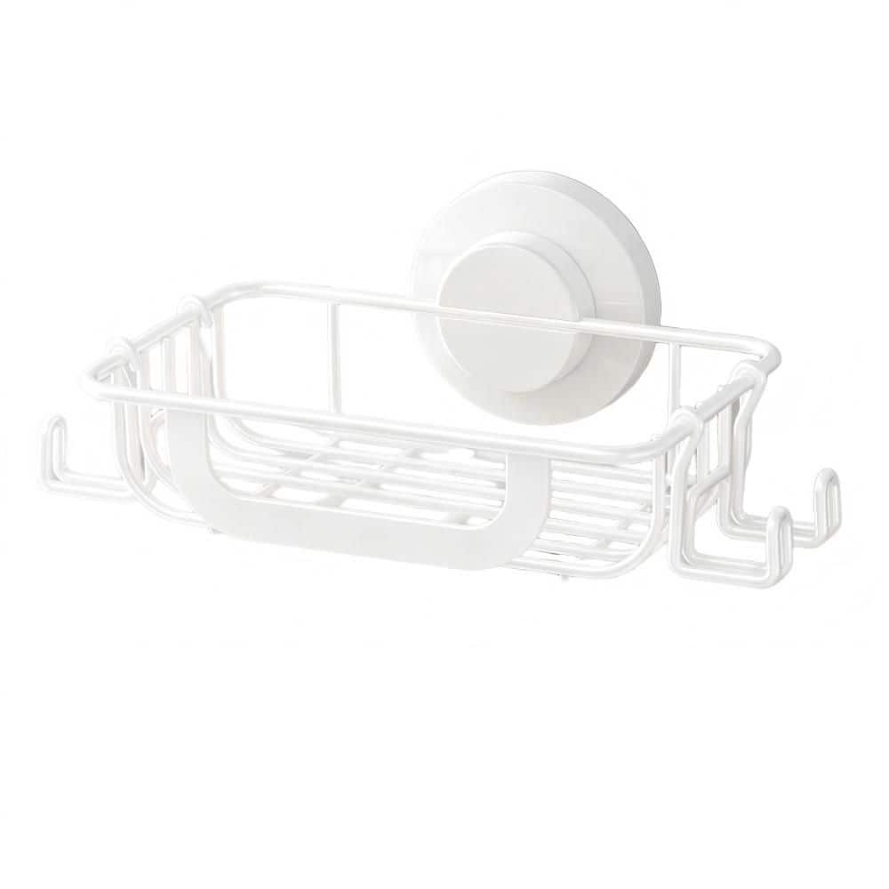 Numhew Suction Cup Soap Dish, Self-Draining, Rustproof Metal, Wall Mounted, Bathroom Shower Organizer, Removable Hooks, White