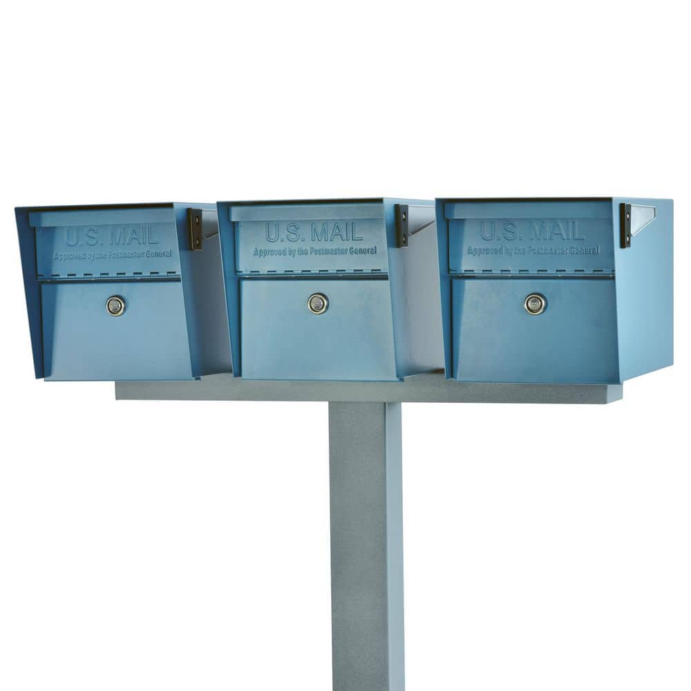 Mail Boss Mail Manager X3 Locking Mailbox Combo Kit w/ Granite In-Ground Post, Century Blue, 3 Way Mount High Security Cluster