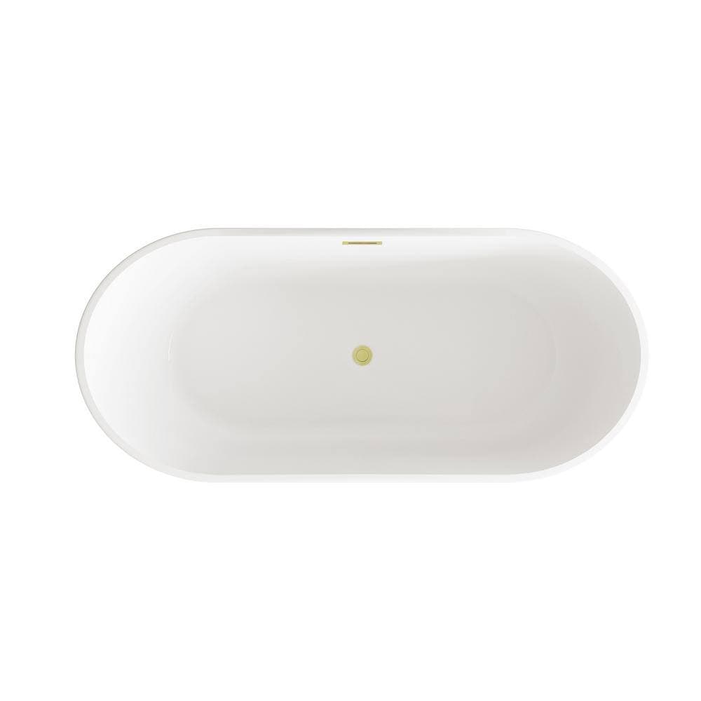 Unbranded Timeless Home 67 in. x 29.5 in. Soaking Bathtub with Center Drain in Glossy White with Brushed Gold Trim (2)