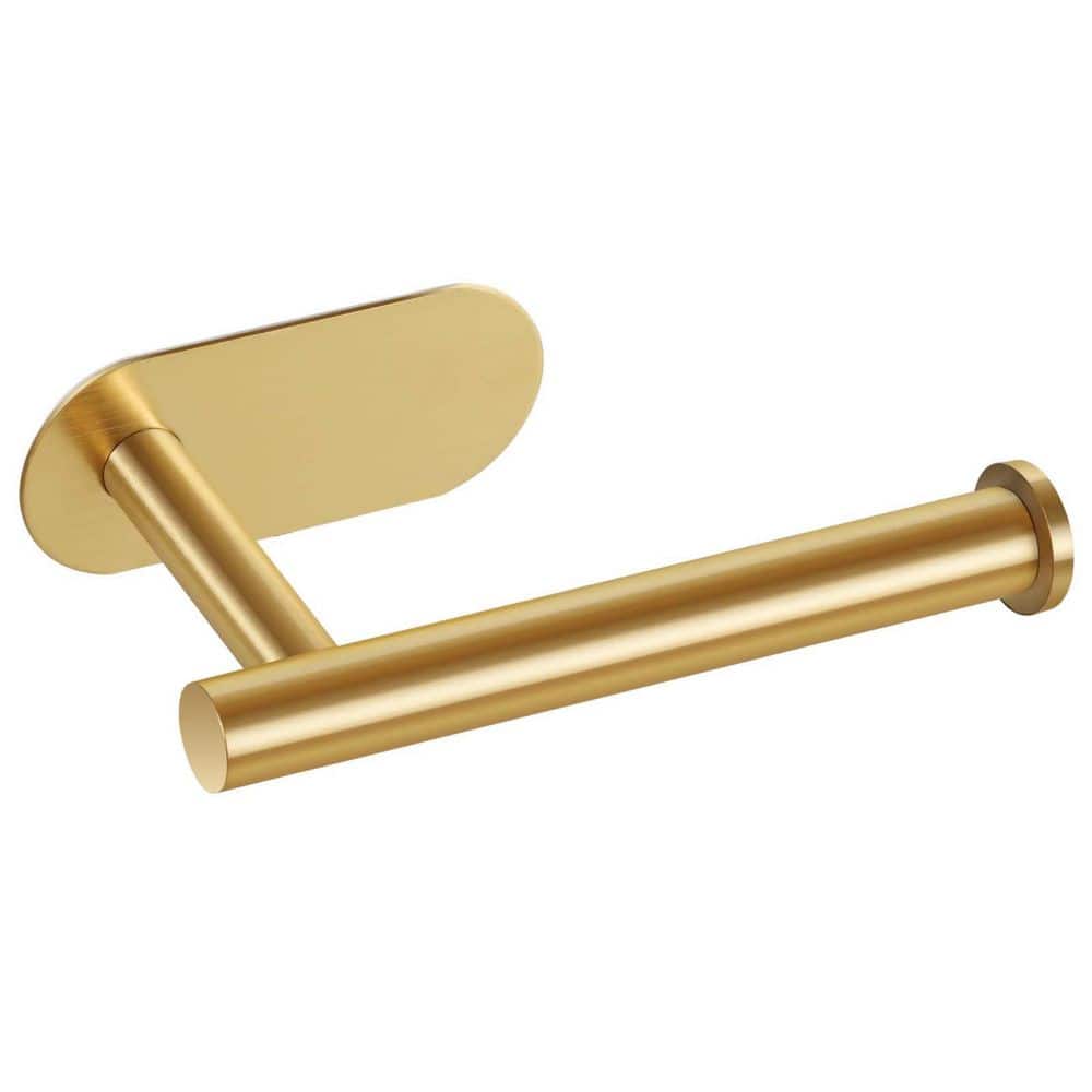 KHKFY Wall-Mounted Self-Adhesive 304 Stainless Steel No-Drill Toilet Paper Holder with Protruding Ends in Gold
