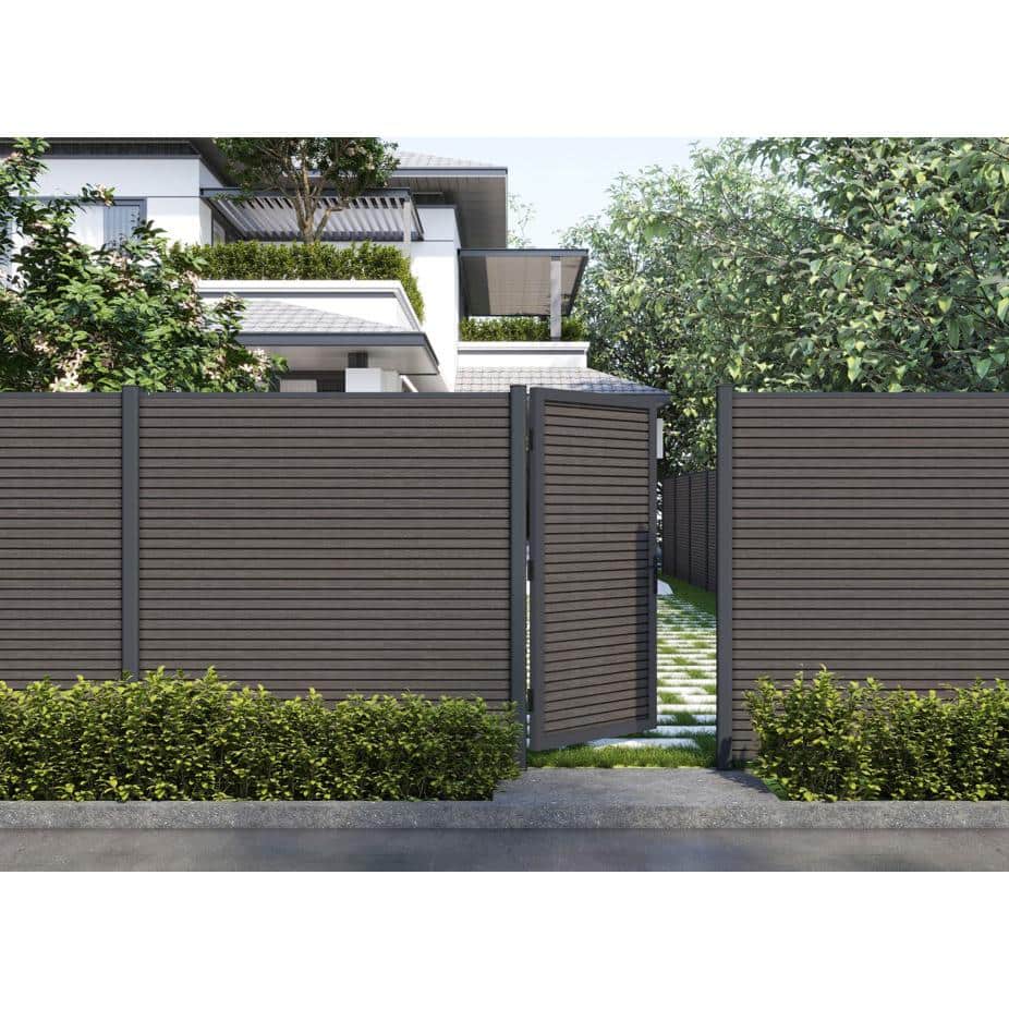 NewTechWood 38.25 in. x 71.62 in. UltraEasy Peruvian Teak Composite Board-on-Board Fence Gate Kit with Gray Frame (2)