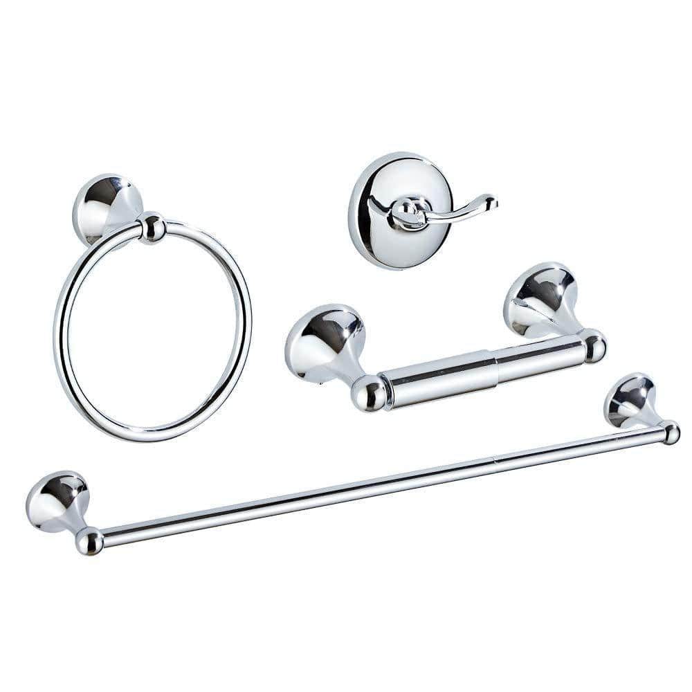 Dracelo 4-Piece Bath Hardware Set with Towel Ring Toilet Paper Holder Towel Hook and 18 or 24 in. Towel Bar (1)