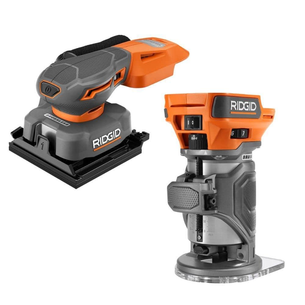 RIDGID 18V Brushless Cordless 2-Tool Combo Kit with SubCompact Random Sheet Sander and Compact Router (Tools Only) (1)