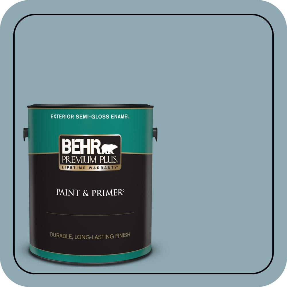 BEHR PREMIUM PLUS 1 gal. #530F-4 Newport Blue Semi-Gloss Enamel Exterior Paint & Primer