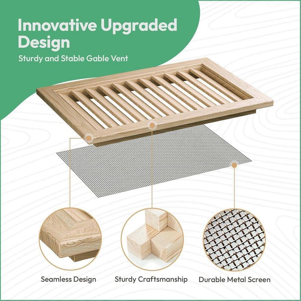 KIWDZFU 18 x 18 Wood Gable Vent Replaceable Screen Paintable Ultra-Smooth Surface Ideal for Attics and Sheds (3)