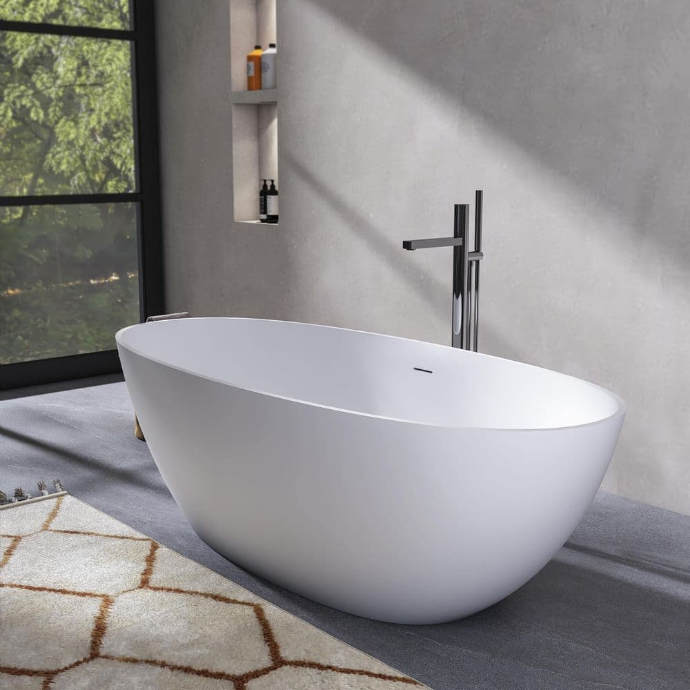 LIVACA 70.87 in. x 31.10 in. Soaking Solid Surface Freestanding Bathtub with Center Drain in Matte White (3)