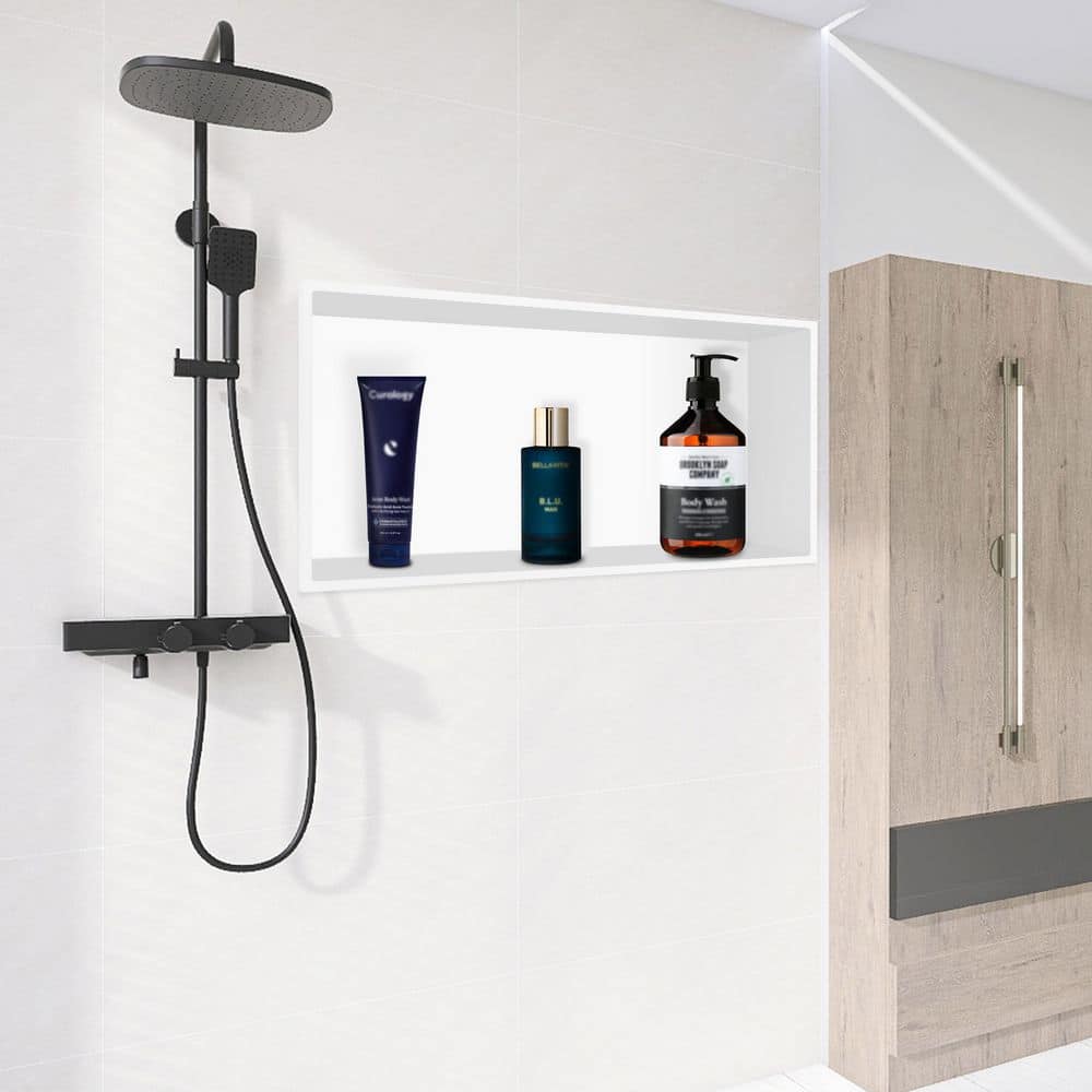 BWE 24 in. W x 12 in. H x 4 in. D Stainless Steel Bathroom Wall Shower Niche Standard Single Shower Niche in White (2)