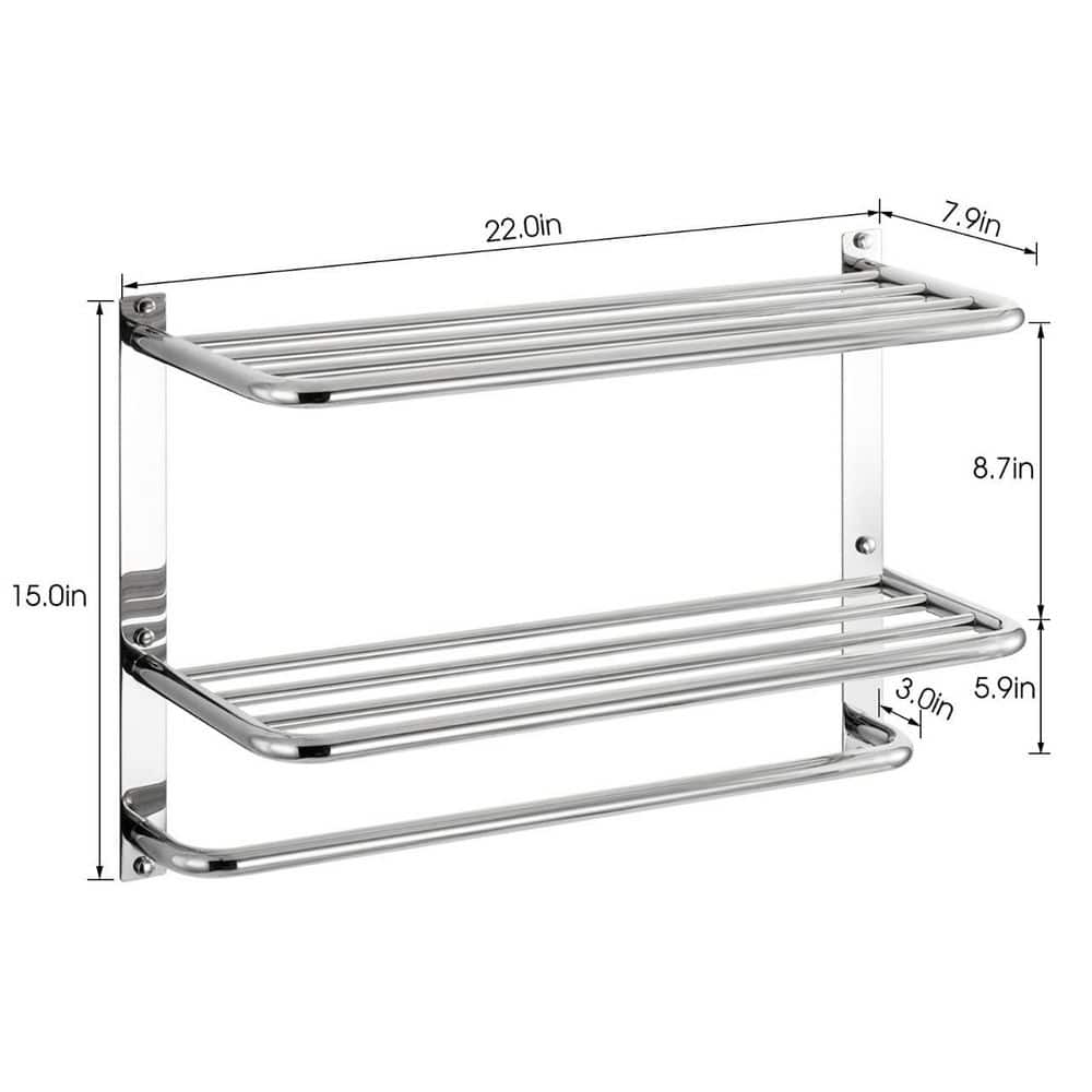 Adrinfly 22 in. Stainless Steel 3-Tier Wall Mounted Towel Rack with Tower Bars in Polished Chrome (3)