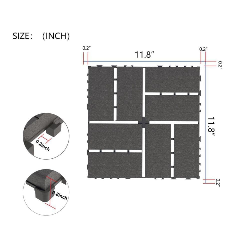 cadeninc 12 in. x 12 in. Square Waterproof Composite Deck Tile, Outdoor and Indoor Patio Decking Tiles, Dark Gray(44-Pack) (2)