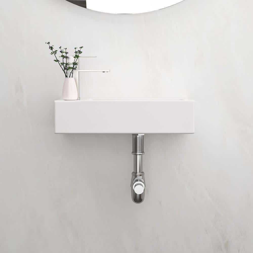 Tenleaf 14.57 in. x 7.28 in. x 3.54 in. Ceramic Rectangular Wall Mount Bathroom Sink in White with Single Faucet Hole (3)