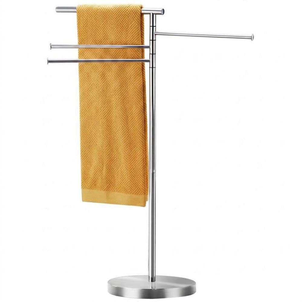 Anqtovp 4 Swivel Arms 40 Inch Freestanding Towel Rack in Chrome Stainless Steel with Weighted Base Modern Bathroom Holder (1)