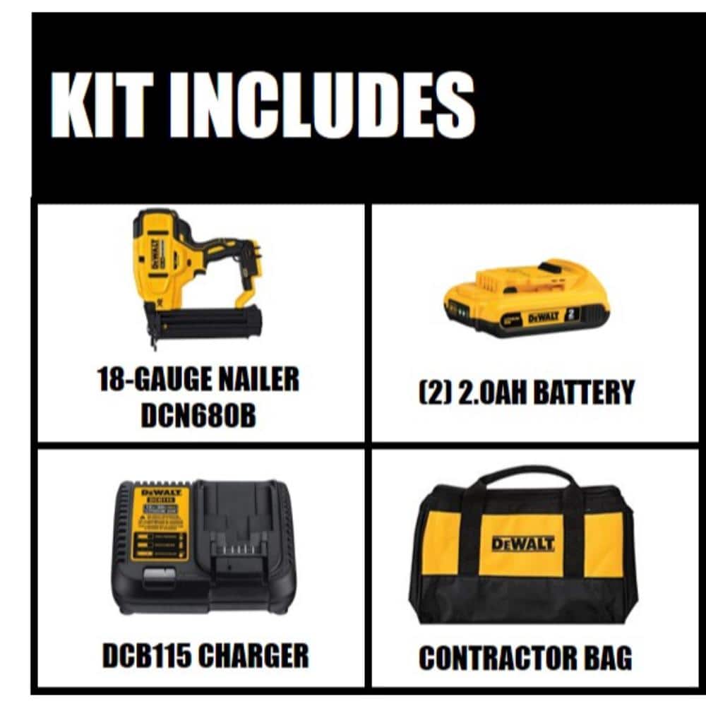DEWALT 20V MAX XR Lithium-Ion 18-Gauge Cordless Brad Nailer Kit, (2) 2.0Ah Batteries, Charger, and Bag (2)