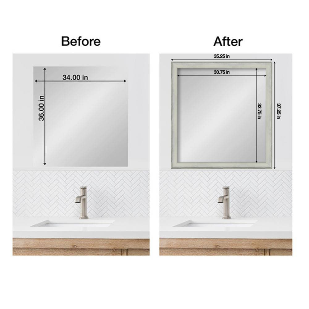 Amanti Art Mirror Makeover Flair Silver Patina 35.25 in. W x 37.25 in. H Bathroom Mirror Frame Border Kit-Fits a 34 x 36 Mirror (3)