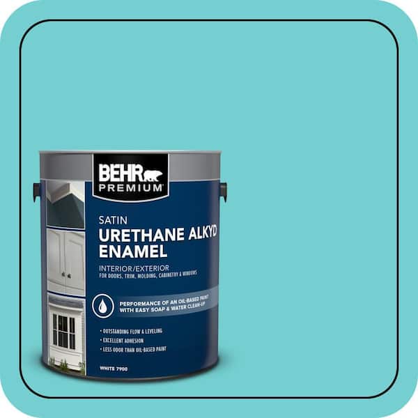 BEHR PREMIUM 1 gal. #P460-3 Soft Turquoise Urethane Alkyd Satin Enamel Interior/Exterior Paint (2)