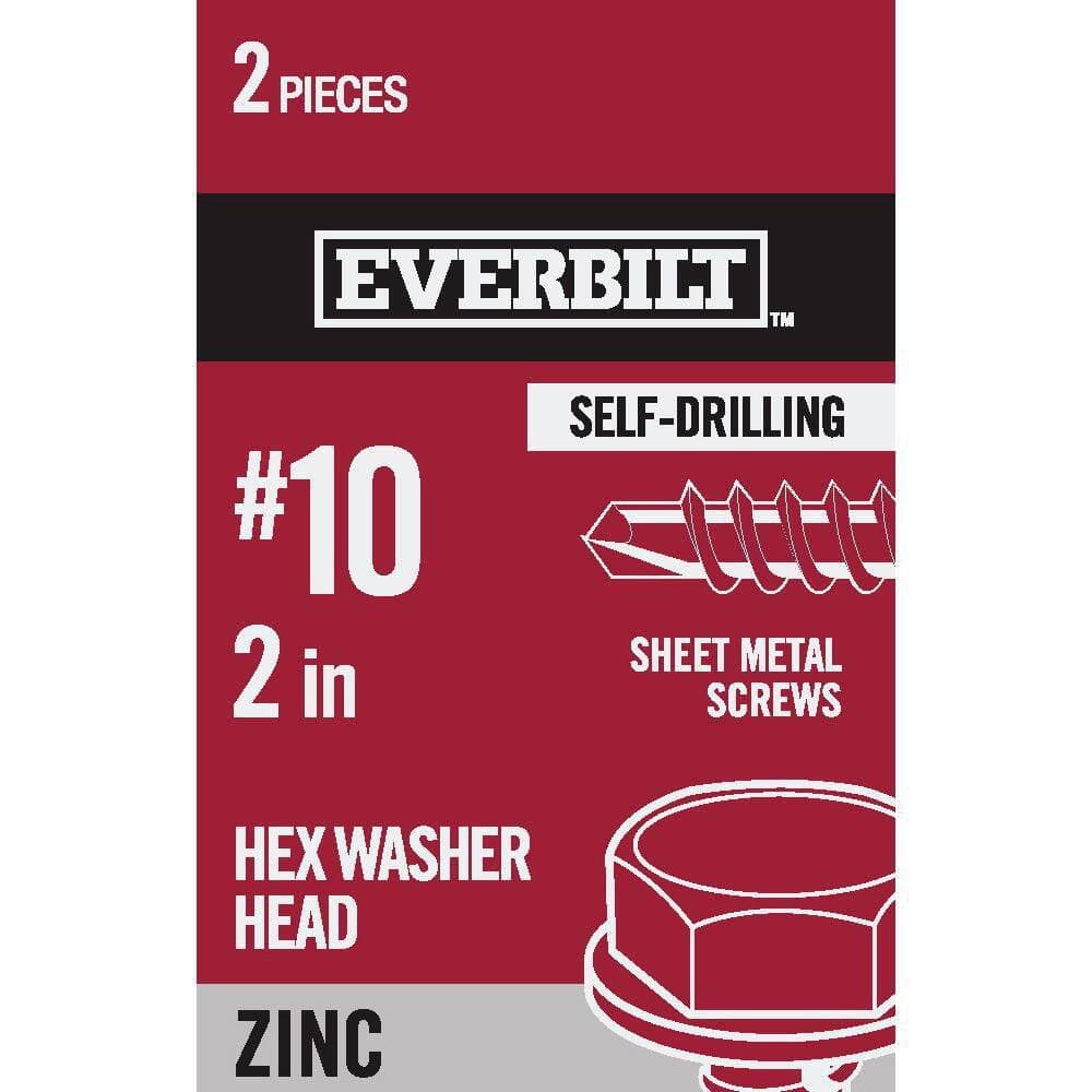 Everbilt #10 x 2 in. Zinc-Plated Steel Hex Head Sheet Metal Screw (2-Pack) (1)