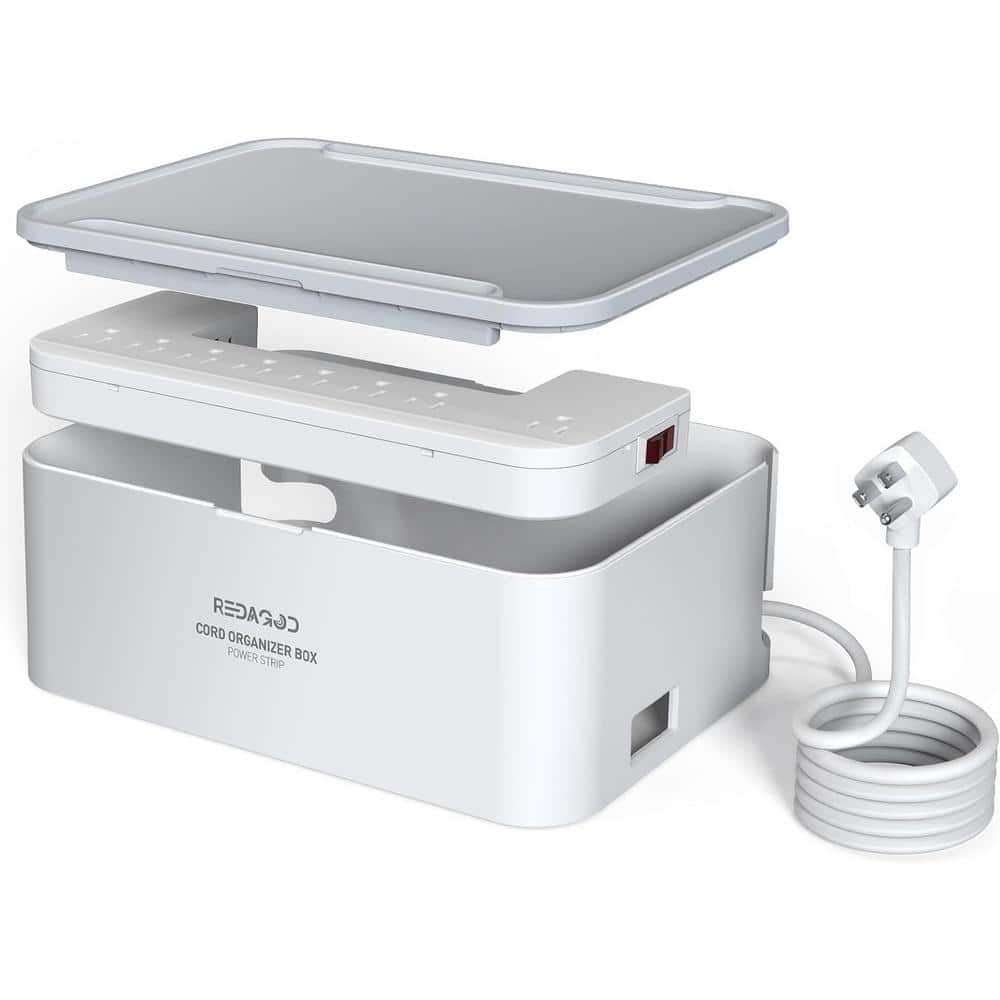 Lukyamzn 6.6 ft. Power Strips with Cable Management Box, 8 Outlets 3 USB Ports (1 USB-C) with Switch Control in White (1)