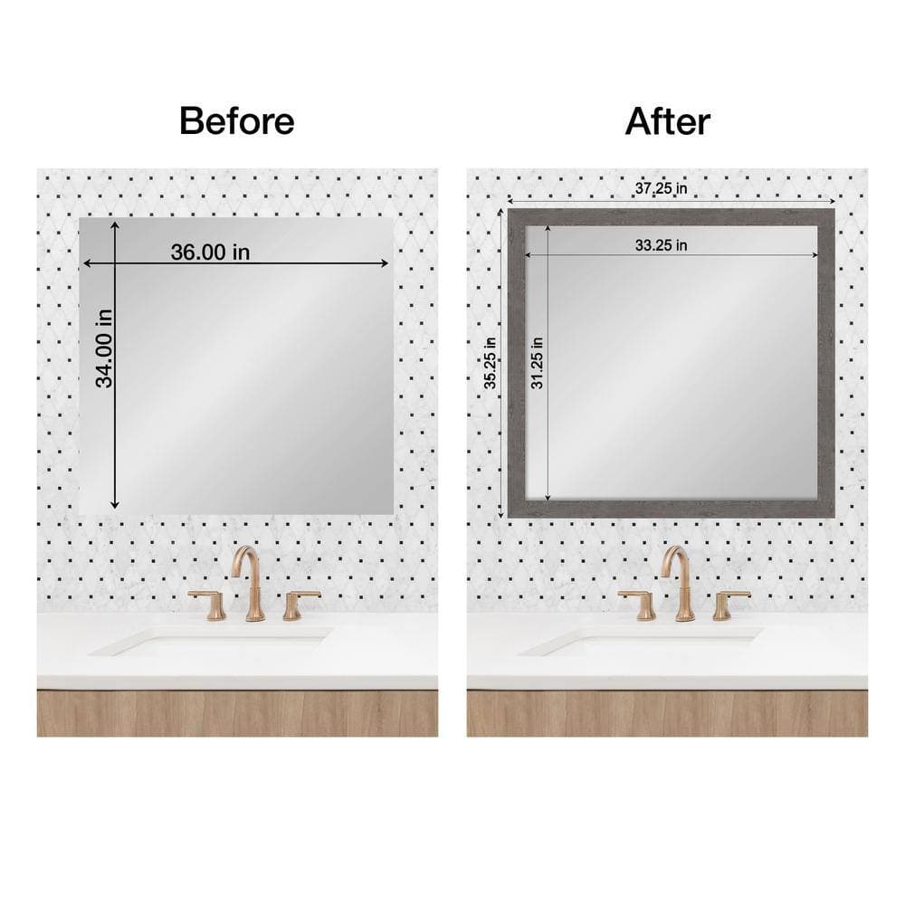 Amanti Art Mirror Makeover Rustic Plank Grey Narrow 35.25 in. W x 37.25 in. H Bathroom Mirror Frame Border Kit-Fits a 34x36 Mirror (2)