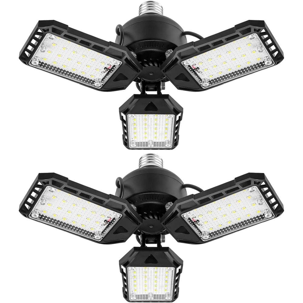 Lukyamzn 80-Volt 8000 Lumen LED Garage Ceiling Light with 3 Deformable Panels, 2 Pack, E26/E27 for Basement Barn Warehouse (1)