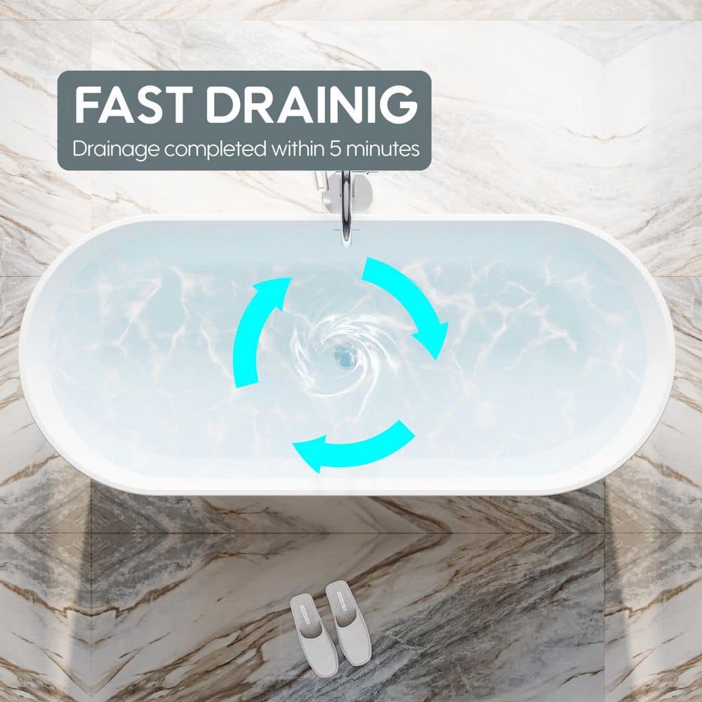 FORCLOVER DV 67 in. x 28.75 in. Soaking Bathtub with Center Drain in White/Polished Chrome (2)