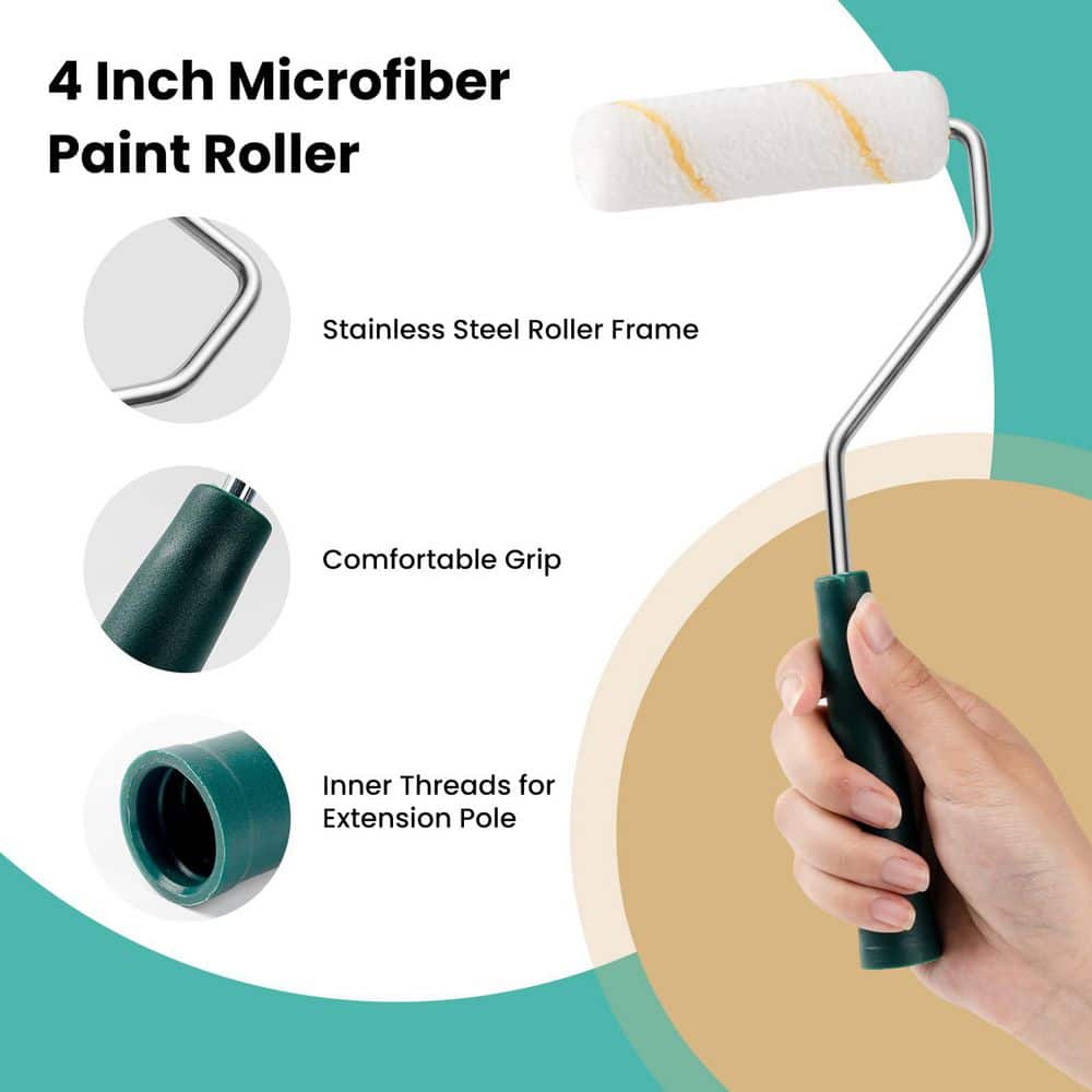 Unbranded 13 Piece White Microfiber Paint Roller Kit with Paint Tray Liners and Angled Brush for Walls 1 Kit Pack (2)