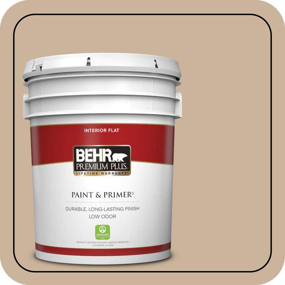 BEHR PREMIUM PLUS 5 gal. #PPU4-07 Mushroom Bisque Flat Low Odor Interior Paint & Primer