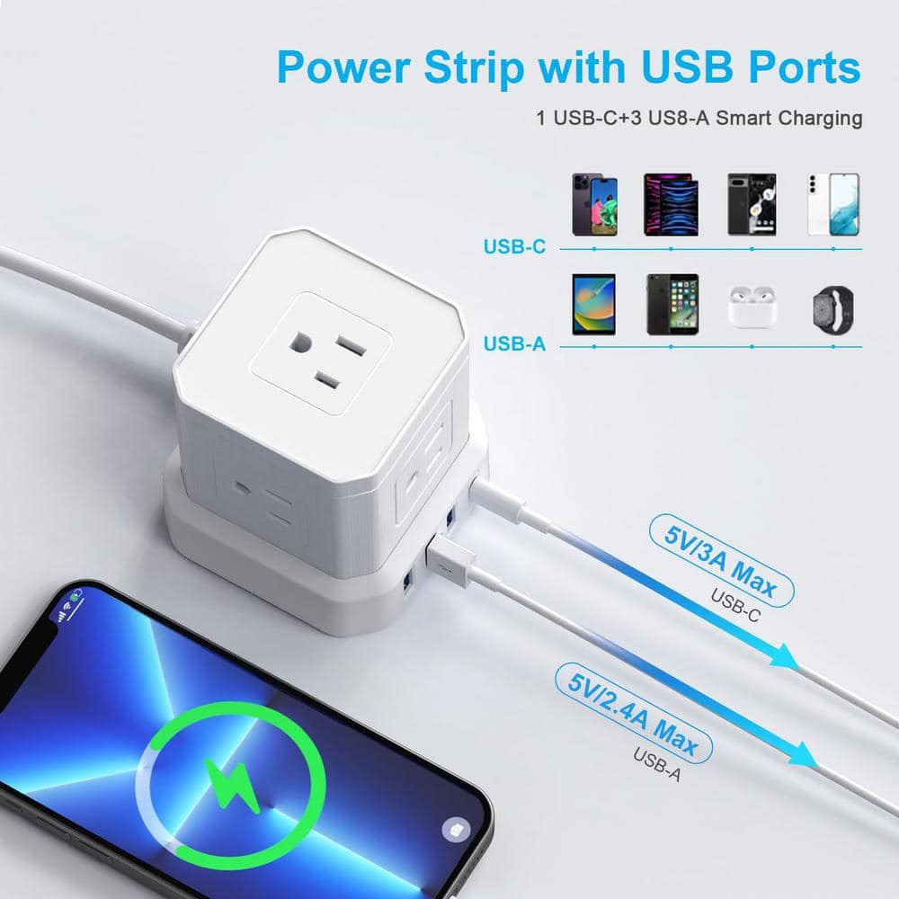Yichuhaoxi 25 ft. 5 Outlet Power Strip Surge Protector with 5 AC Outlets 4 USB and USB C 15.5-Watt 3.0Amp (2)