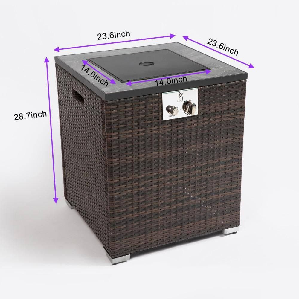 Basdien 24 in. 50000 BTU Propane Fire Pit Table, Square Black Patio/Deck/Balcony Heater with Ceramic Tile Top and Wicker Base (2)